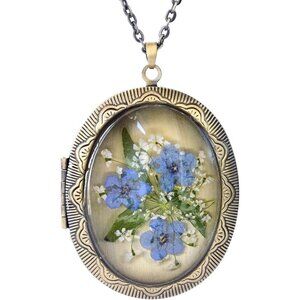 Vintage Flower Pressed Flower Locket Necklace for Women Girls